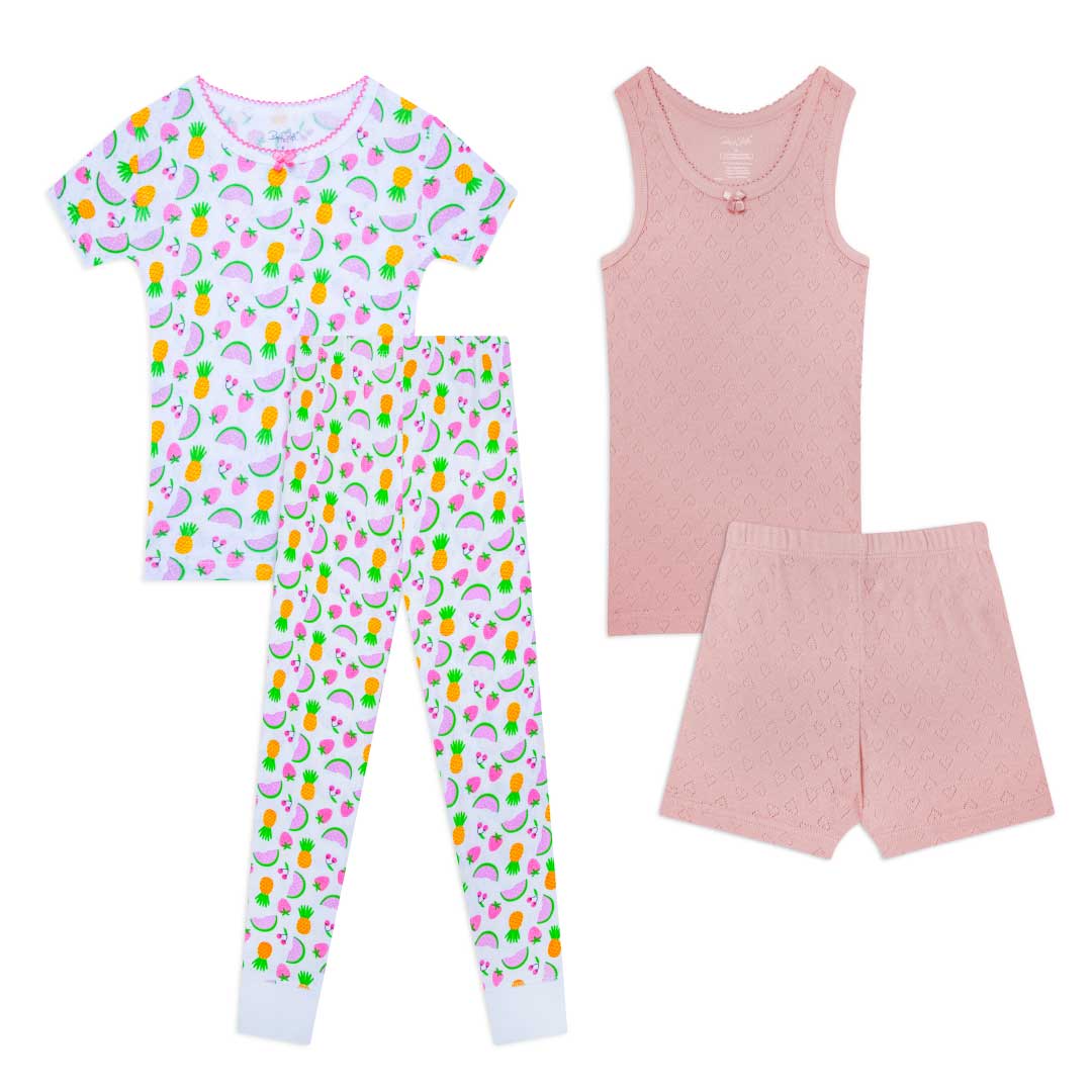 Shop the René Rofé Girls Cotton Snug Fit Pajama Pant and Short Set in Pineapple and Hearts pattern
