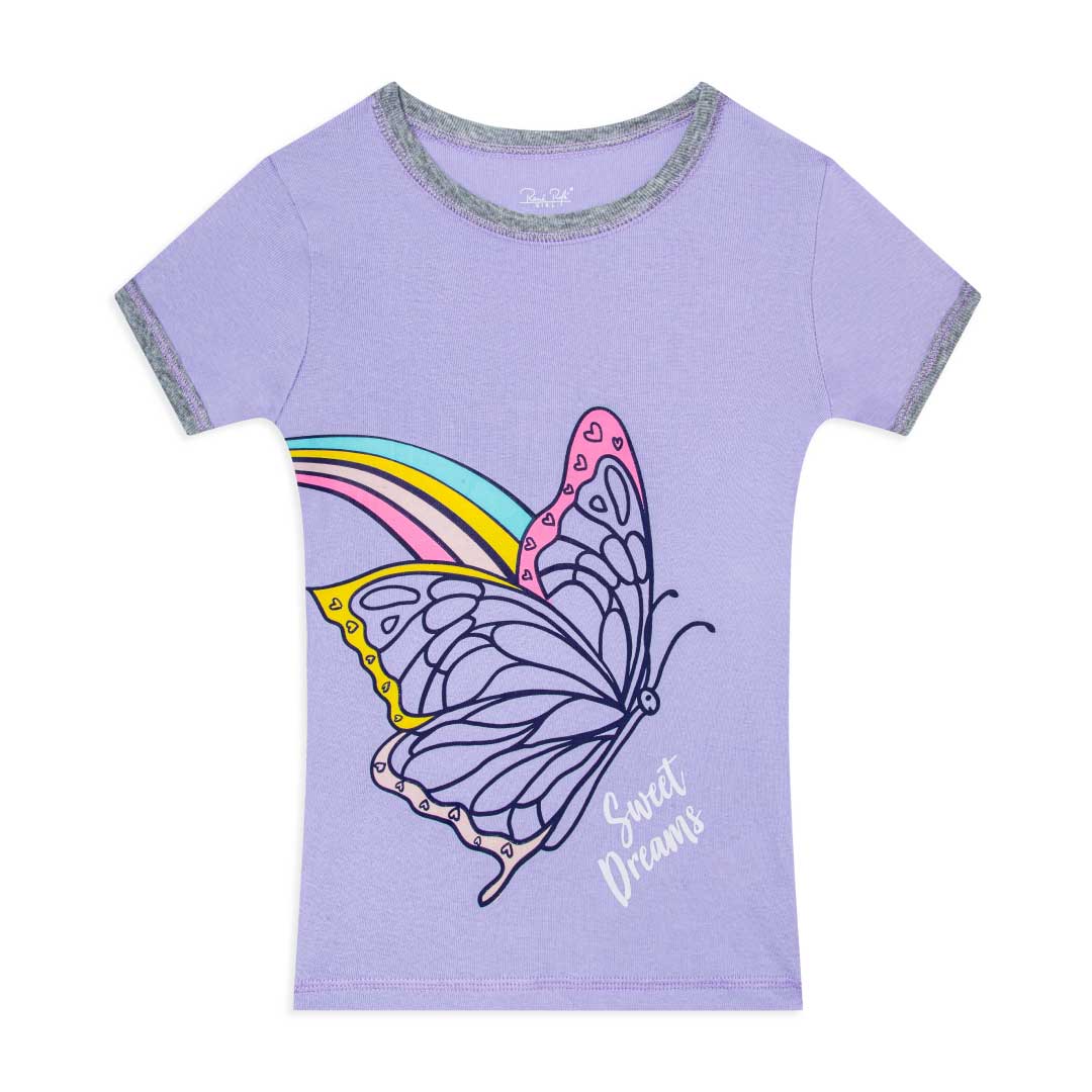 Butterfly printed t-shirt as part of the René Rofé Girls Snug Fit Cotton Pajama Pant and Short Set