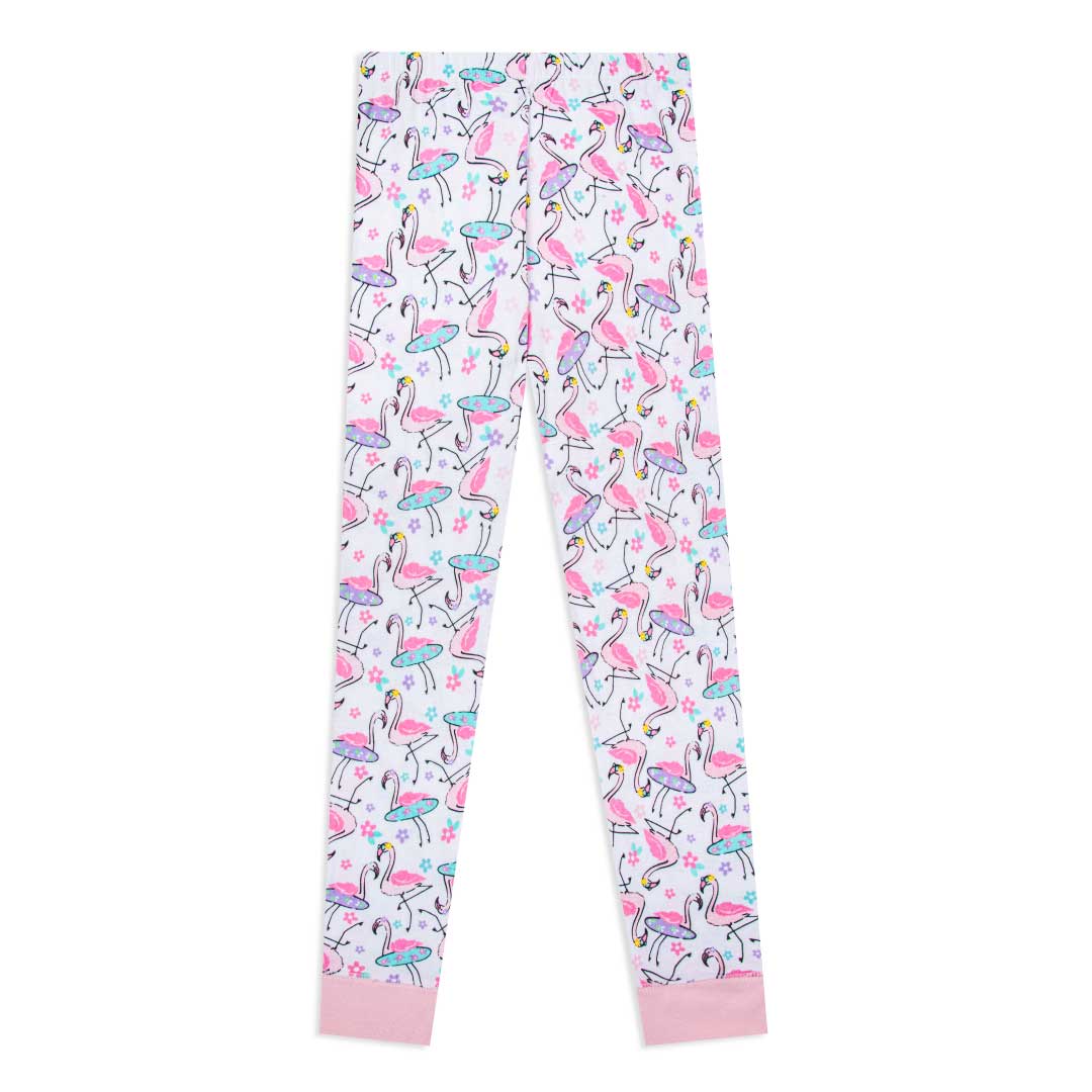 Flamingos patterned Pajama Pant as part of the René Rofé Girls Snug Fit Cotton Pajama Pant and Short Set