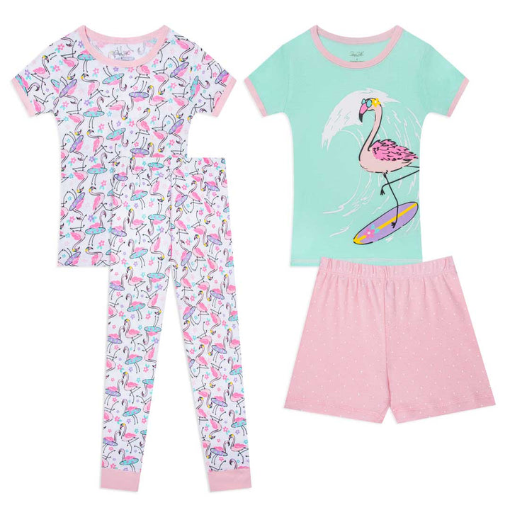 Shop the René Rofé Girls Snug Fit Cotton Pajama Pant and Short Set in Flamingos pattern