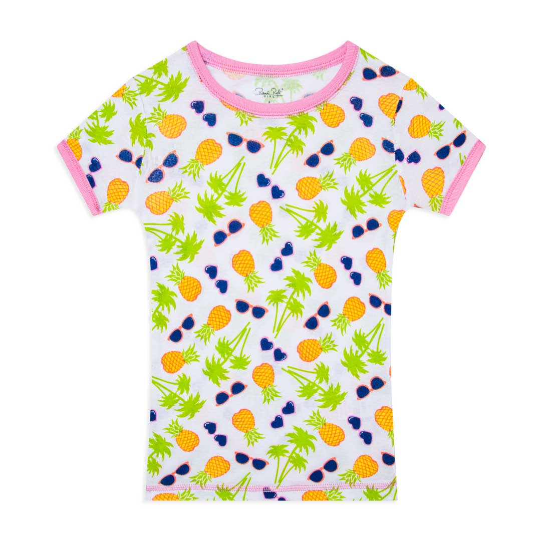 Pineapple patterned t-shirt as part of the René Rofé Girls Snug Fit Cotton Pajama Pant and Short Set