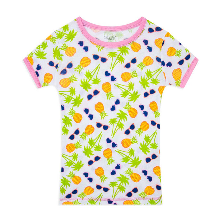 Pineapple patterned t-shirt as part of the René Rofé Girls Snug Fit Cotton Pajama Pant and Short Set