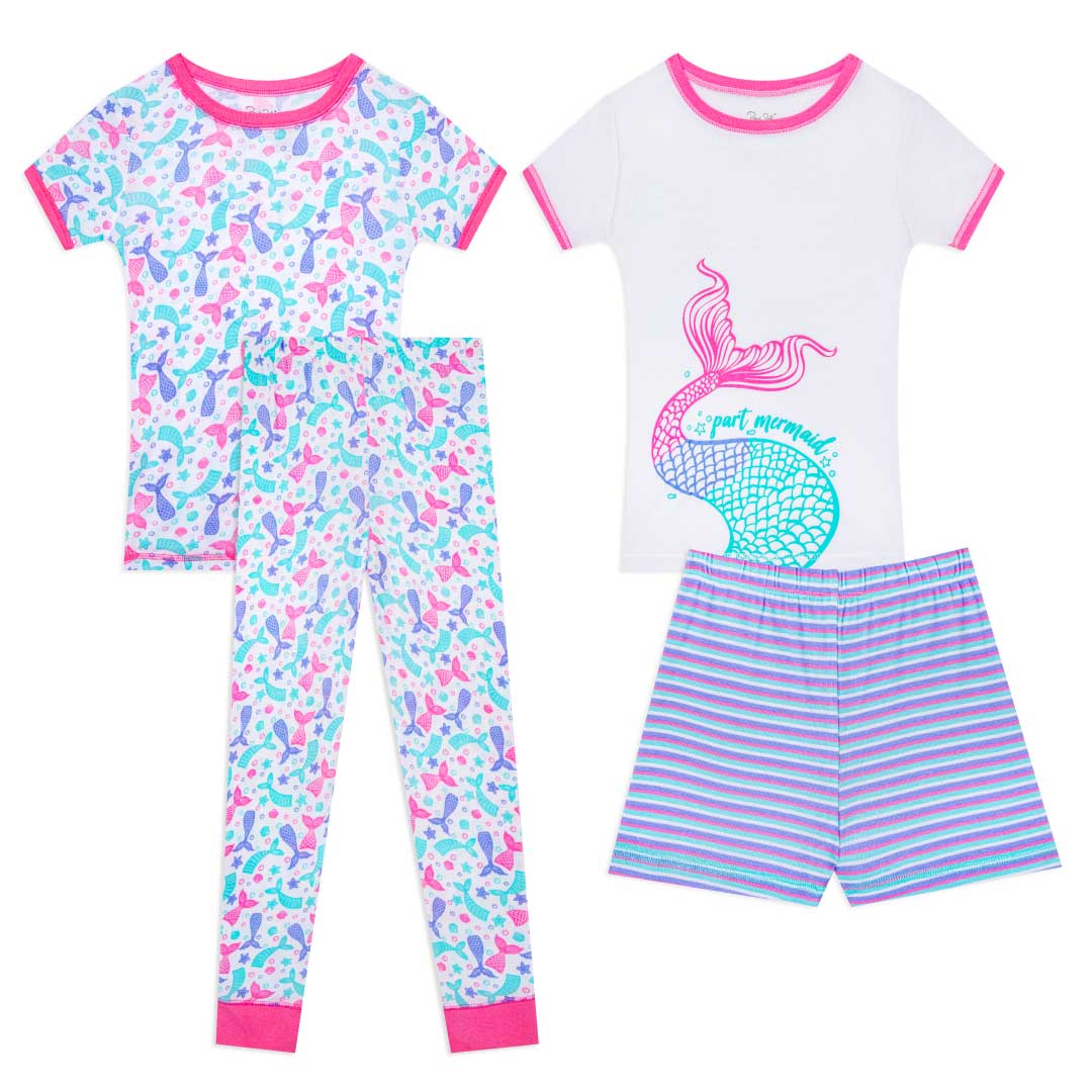 Shop the René Rofé Girls Snug Fit Cotton Pajama Pant and Short Set in Pink and Blue Mermaids pattern
