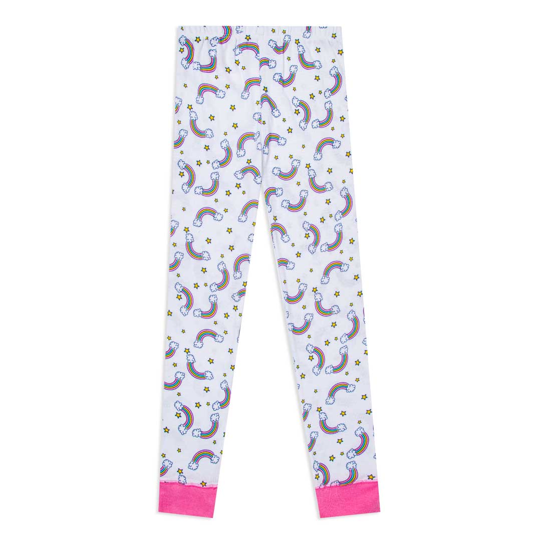 Rainbows patterned pant as part of the René Rofé Girls Snug Fit Cotton Pajama Pant and Short Set