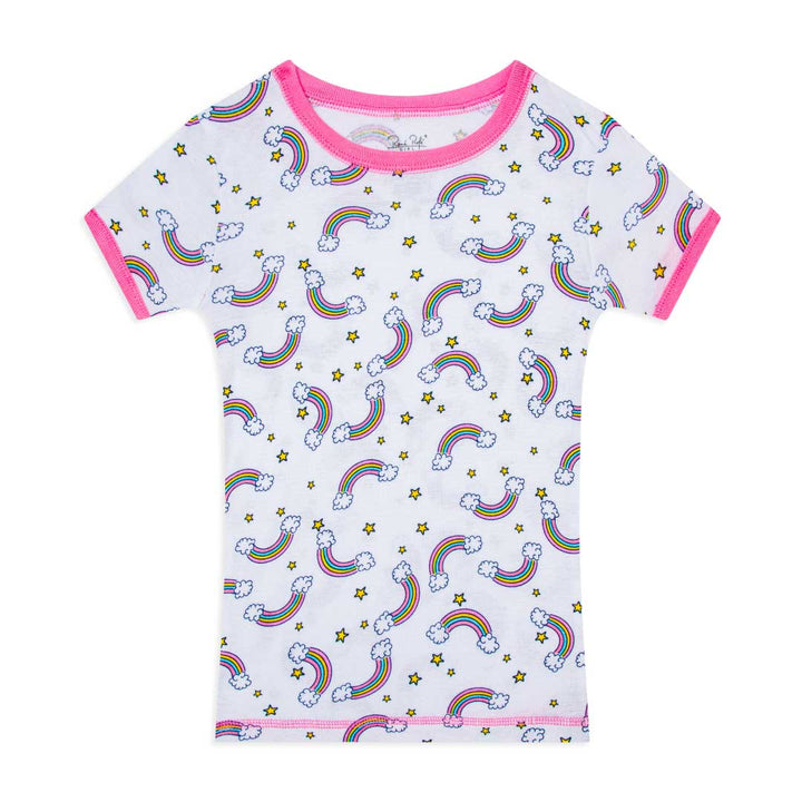 Rainbows patterned t-shirt as part of the René Rofé Girls Snug Fit Cotton Pajama Pant and Short Set