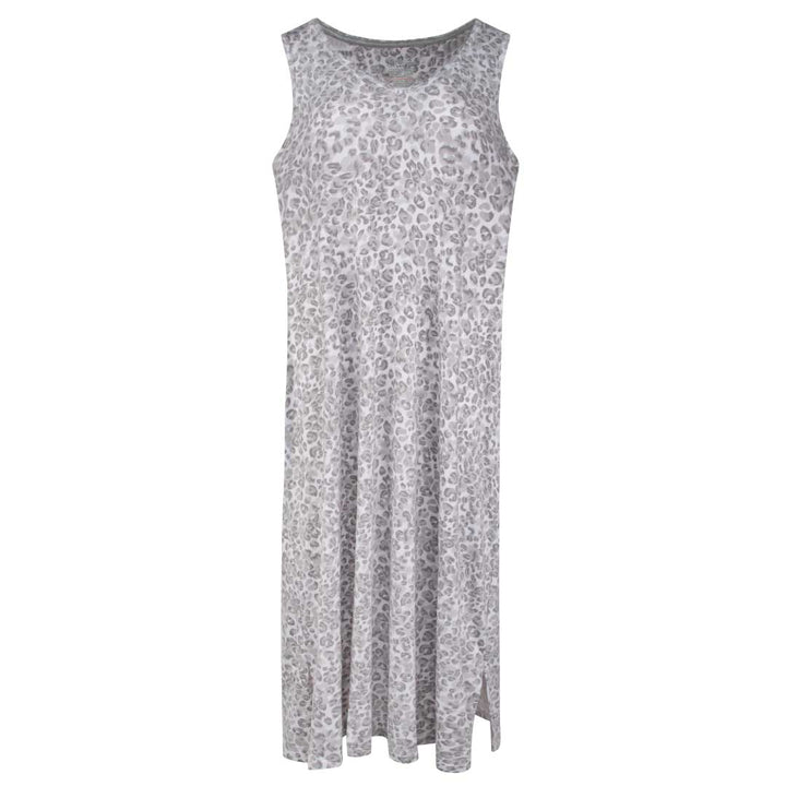 Shop the René Rofé Hacci Lounge Dress in Grey Cheetah print