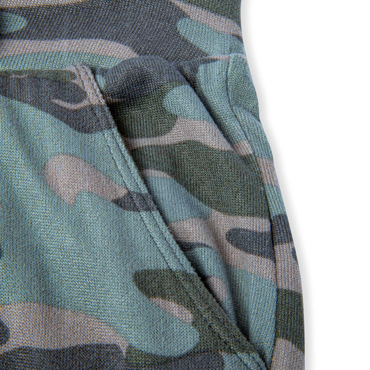 Camo patterned Hacci Pajama Pants side pocket close up view