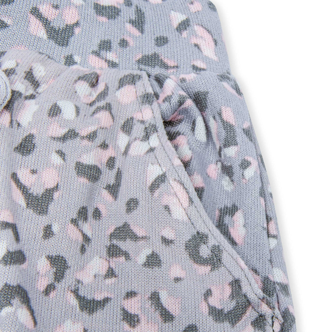 Grey Pink Cheetah printed Hacci Pajama Pants side pocket close up view