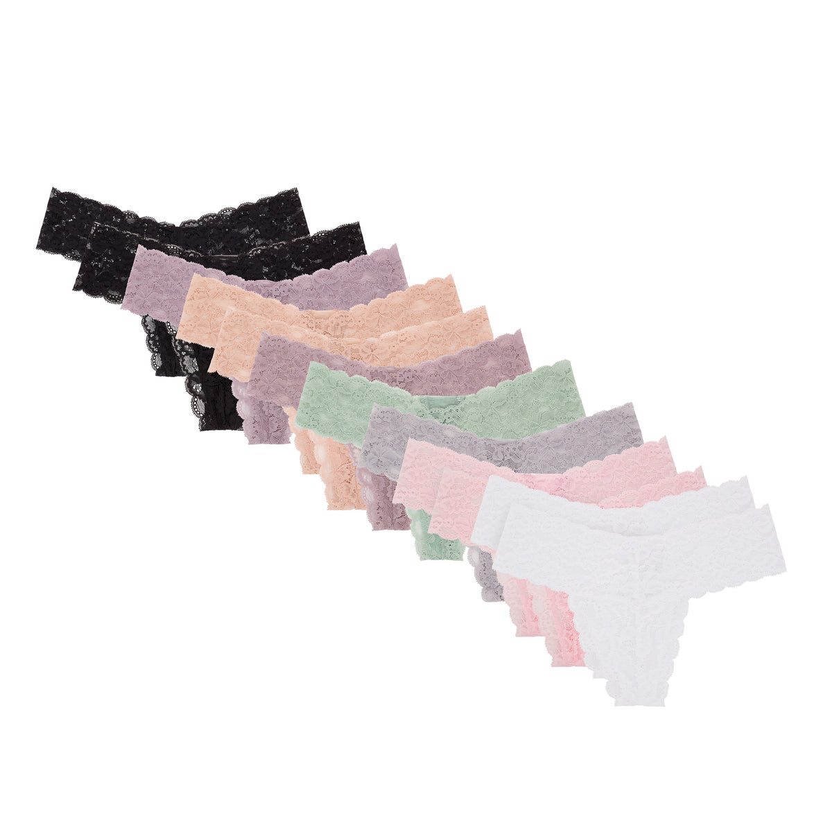 René Rofé Rene Rofe Lingerie Womens 12 Pack Low Waist See Through Sexy Cheeky Lace Thong