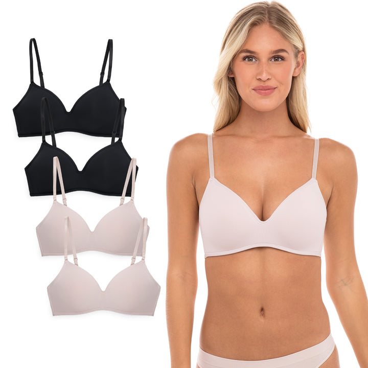 René Rofé Rene Rofe Lingerie Womens 4 Pack Soft Foam Wireless T Shirt Bra Neutral