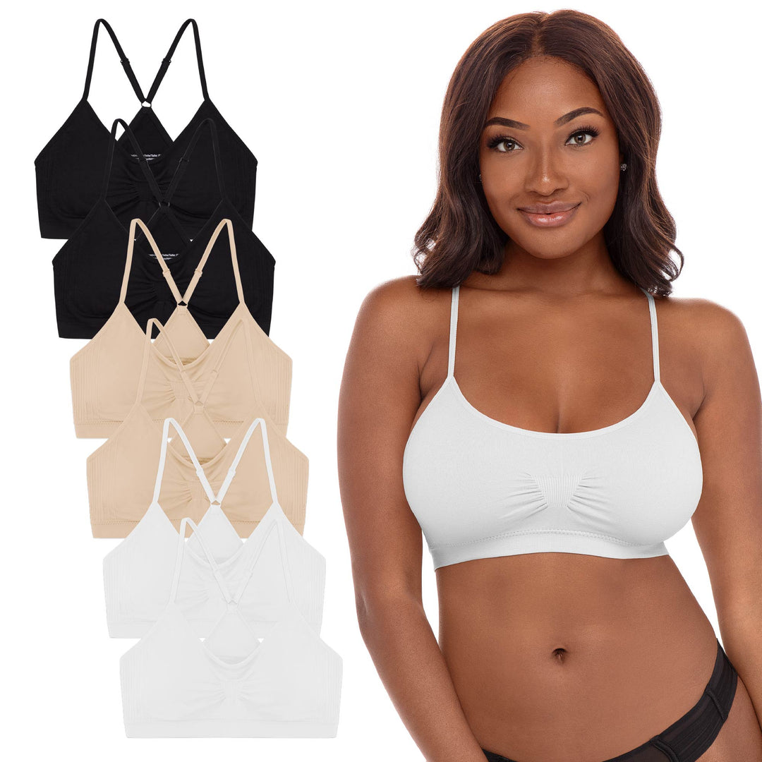René Rofé Rene Rofe Lingerie Womens 6 Pack Seamless Light Support Sport Bra Yoga Top Neutrals