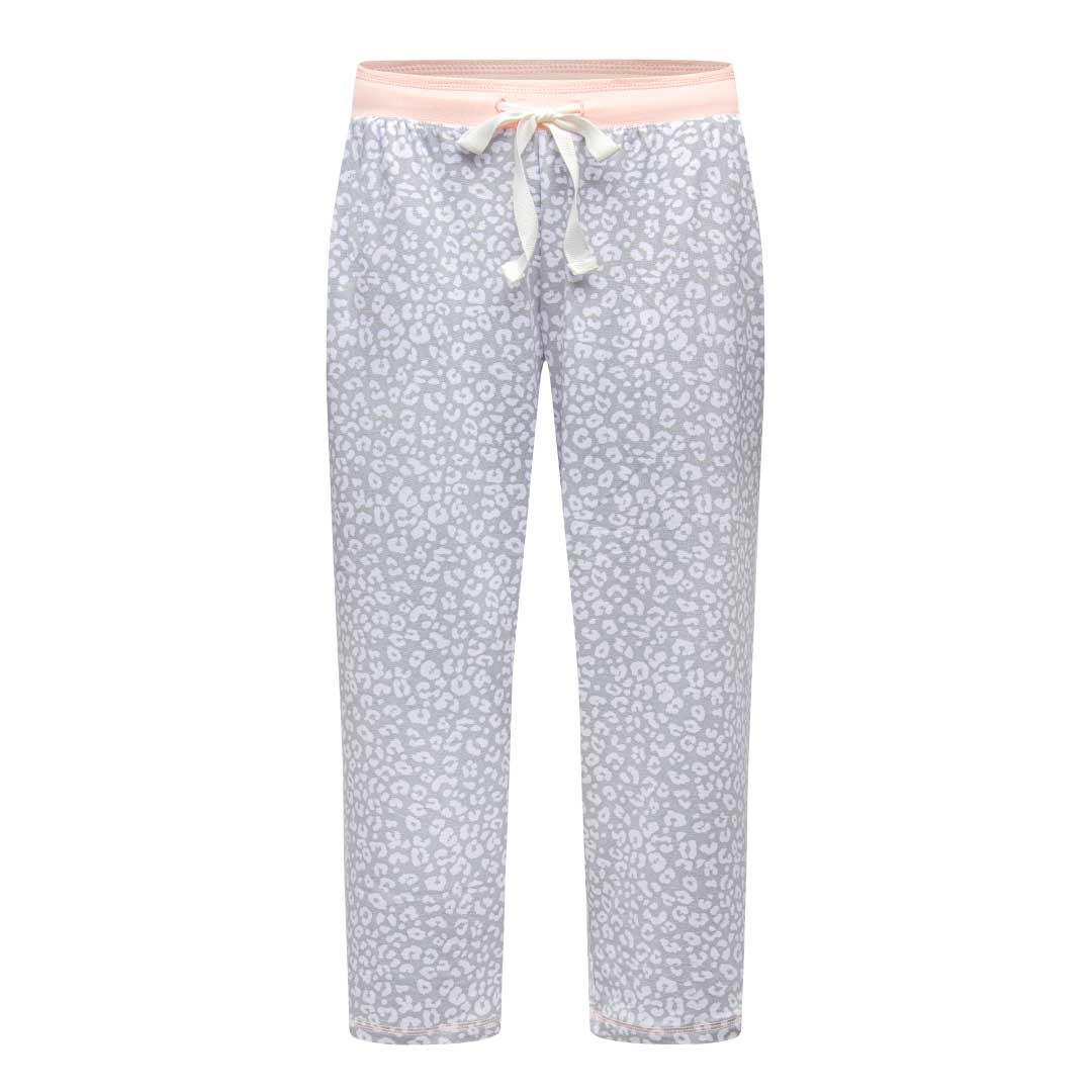 Grey Cheetah patterned pants as part of the René Rofé Love To Sleep Capri Set