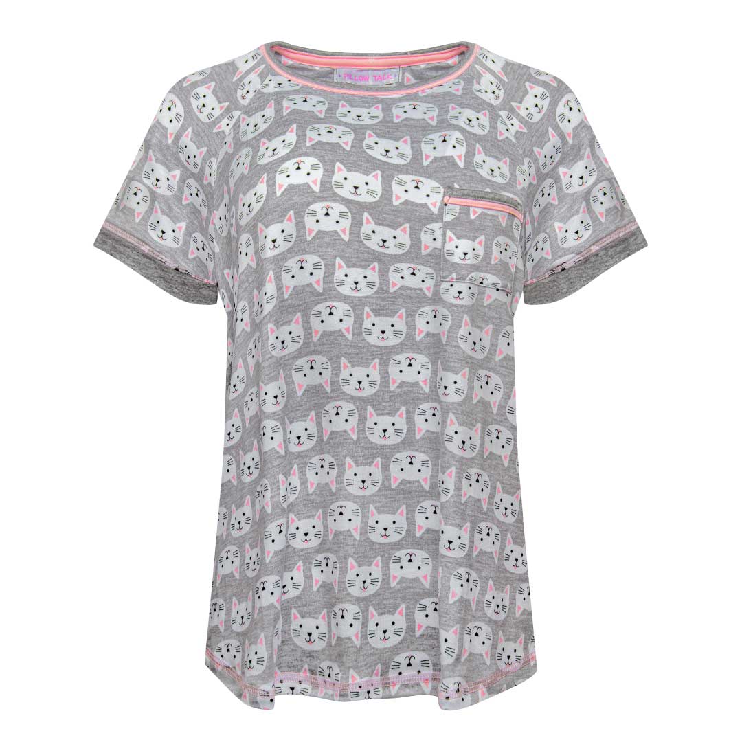 Grey Cats patterned t-shirts as part of the René Rofé Love To Sleep Capri Set