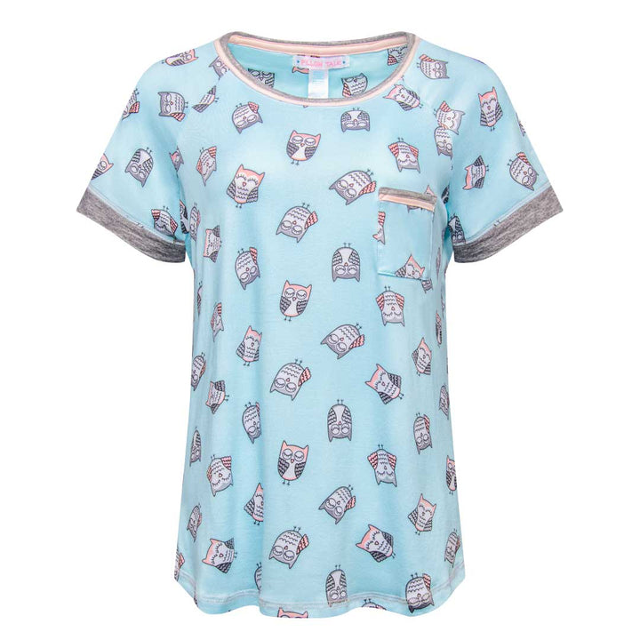 Blue Owls patterned t-shirt as part of the René Rofé Love To Sleep Capri Set