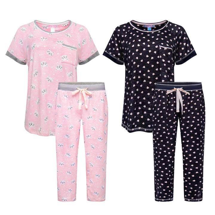Shop the René Rofé Love To Sleep Capri Set in Pink Cats and Black Hearts pattern