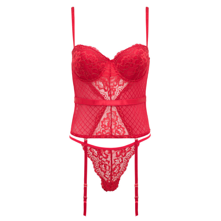 René Rofé Rene Rofe Lingerie Lurex Lace Bustier With G String Set Red