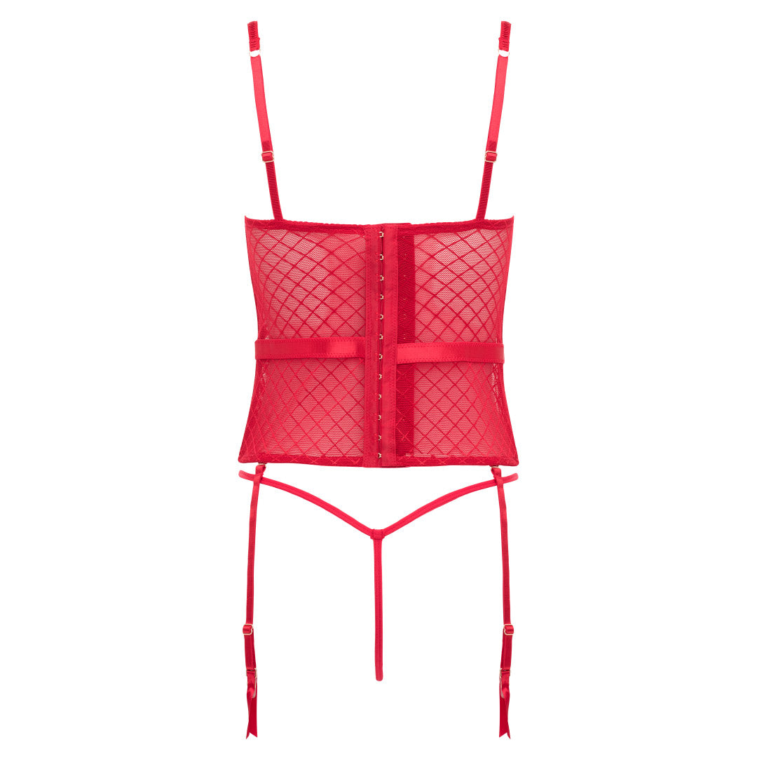 Lurex Lace Bustier with G String Set in Red by René Rofé