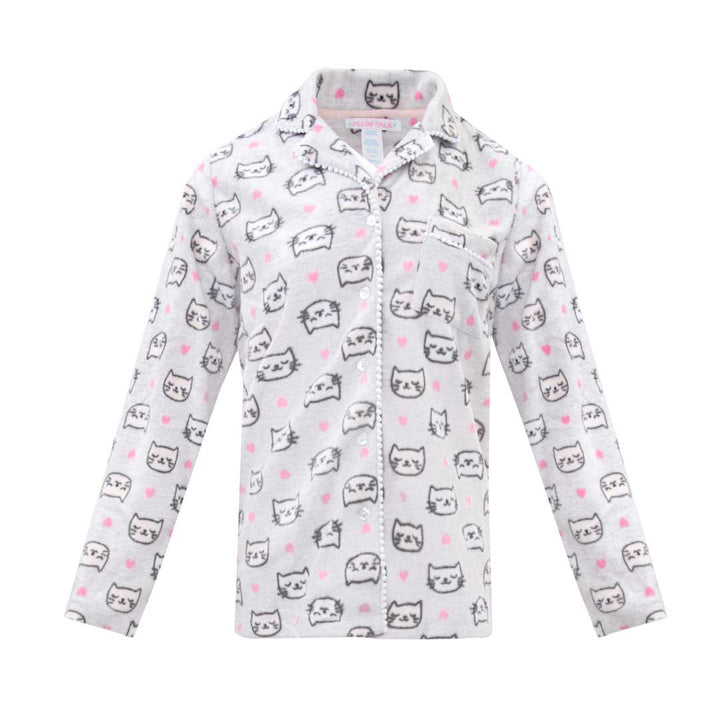 René Rofé Womens Microfleece Button Up Pajama Gift Set With Notch Collar