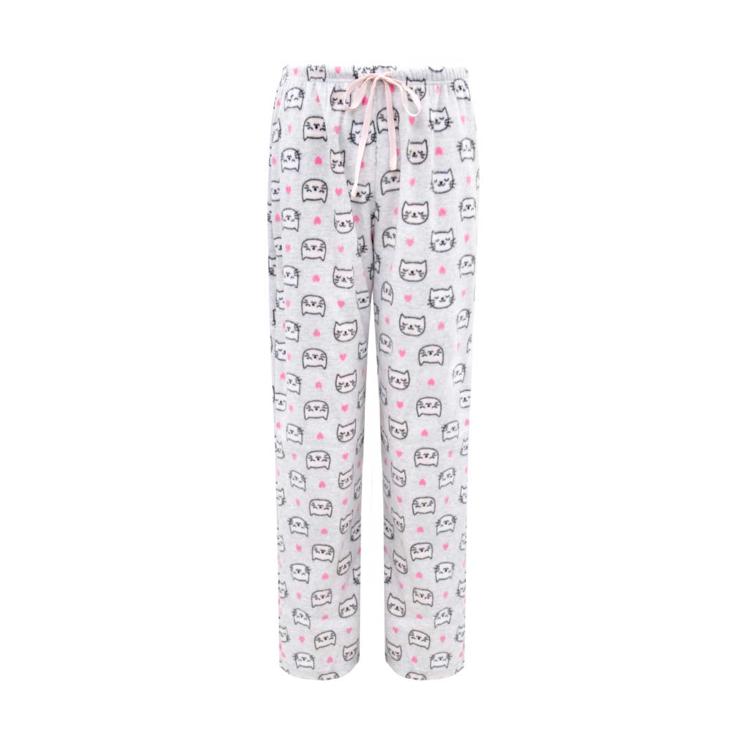 Grey Kittens pants as a part of the René Rofé Women's Microfleece Button-Up Pajama Gift Set with Notch Collar set
