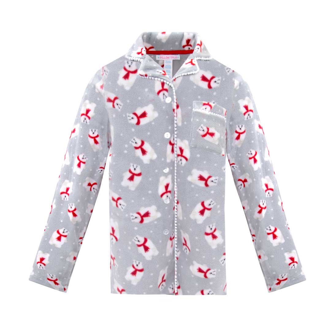 René Rofé Womens Microfleece Button Up Pajama Gift Set With Notch Collar