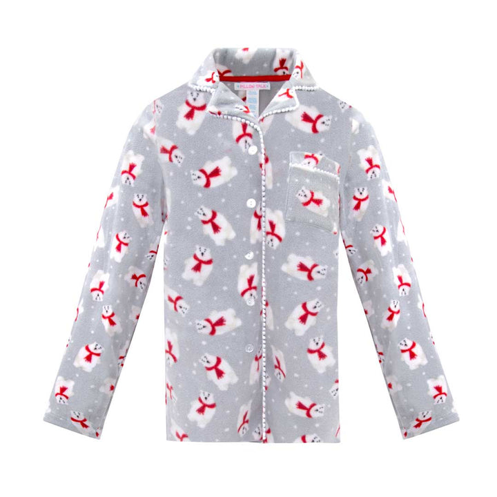 René Rofé Womens Microfleece Button Up Pajama Gift Set With Notch Collar