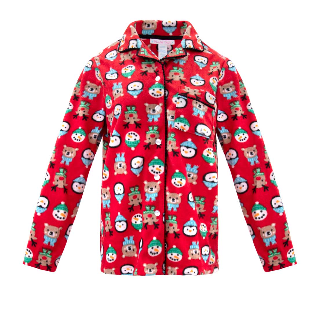 René Rofé Womens Microfleece Button Up Pajama Gift Set With Notch Collar