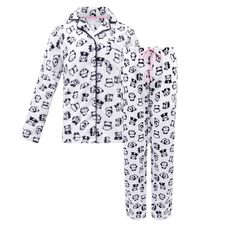 René Rofé Womens Microfleece Button Up Pajama Gift Set With Notch Collar