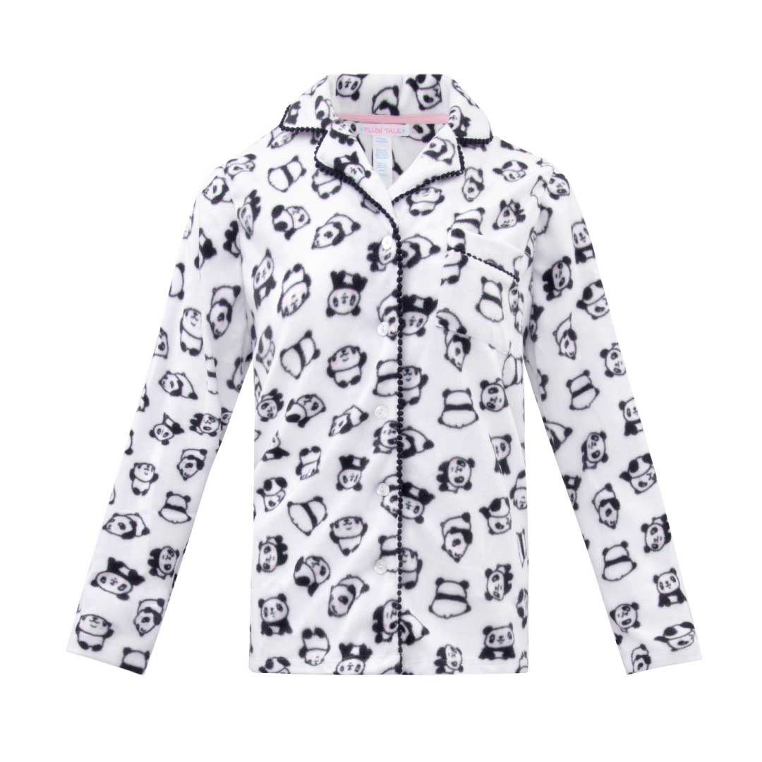 René Rofé Womens Microfleece Button Up Pajama Gift Set With Notch Collar