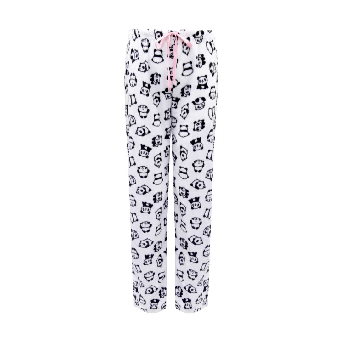 White Pandas Pants as a part of the René Rofé Women's Microfleece Button-Up Pajama Gift Set with Notch Collar set