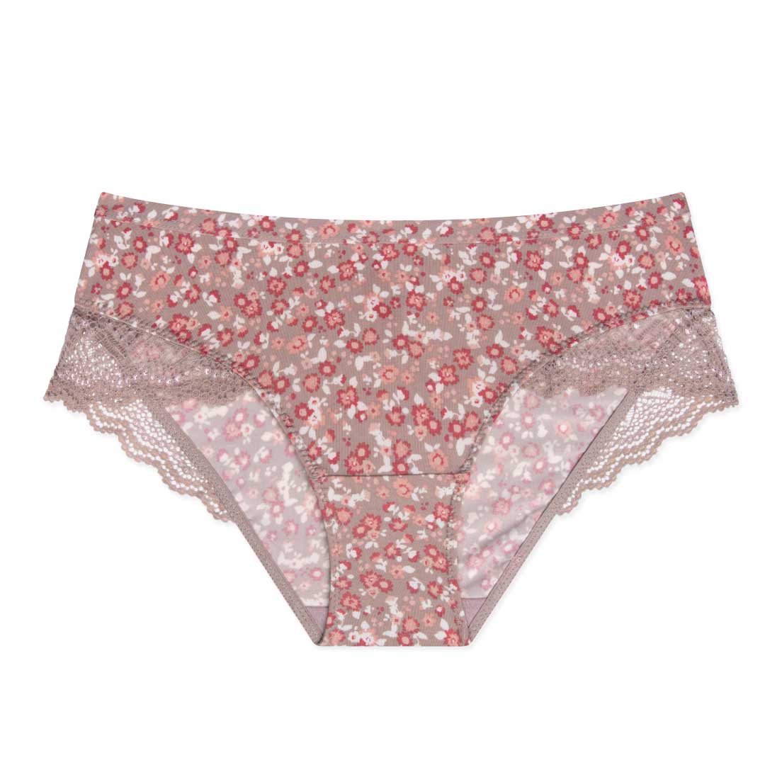 René Rofé Neo Du Jour Laser Cut Hipster with Lace in Brown Floral design