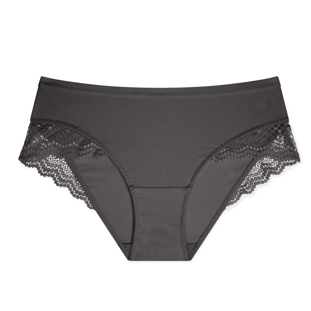 René Rofé Neo Du Jour Laser Cut Hipster with Lace in Lead Grey