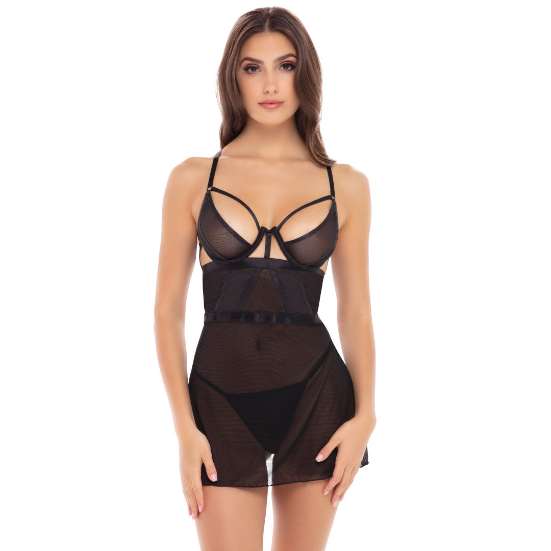 New In Town 2 Piece Chemise Set in Black by René Rofé
