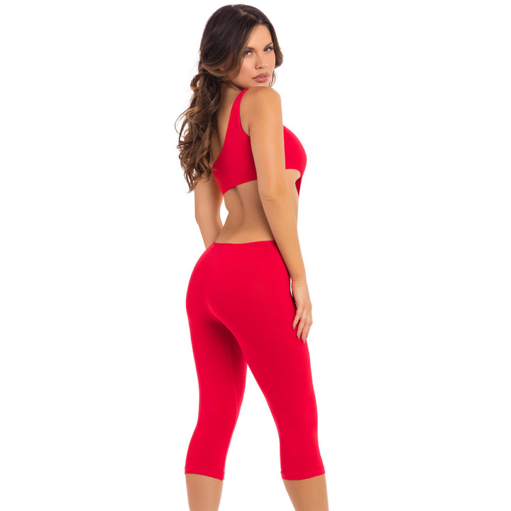 One Shoulder Cropped Catsuit in Red by René Rofé