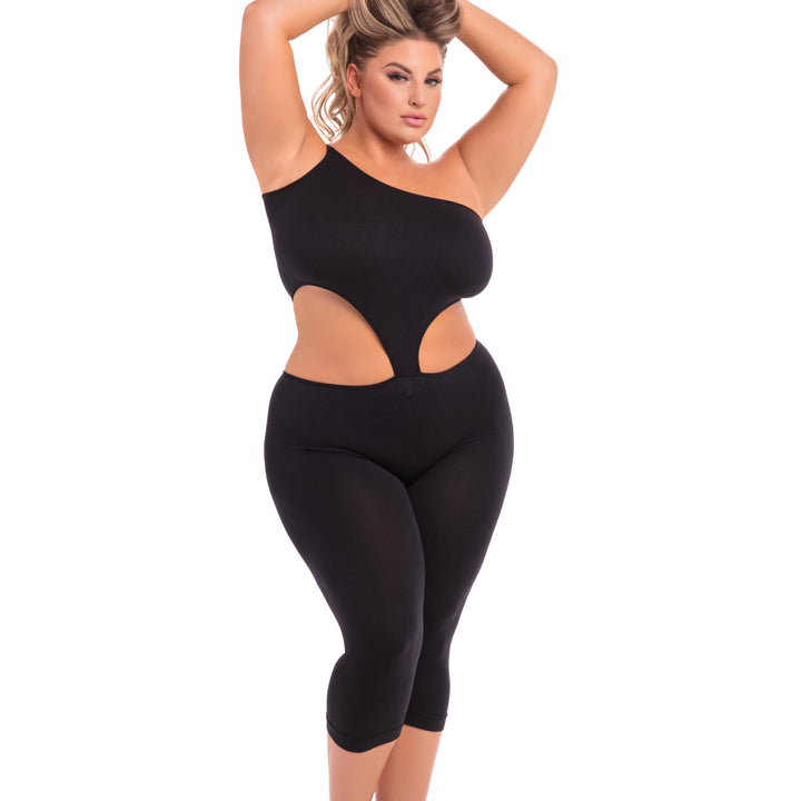 One Shoulder Cropped Catsuit in Black by René Rofé
