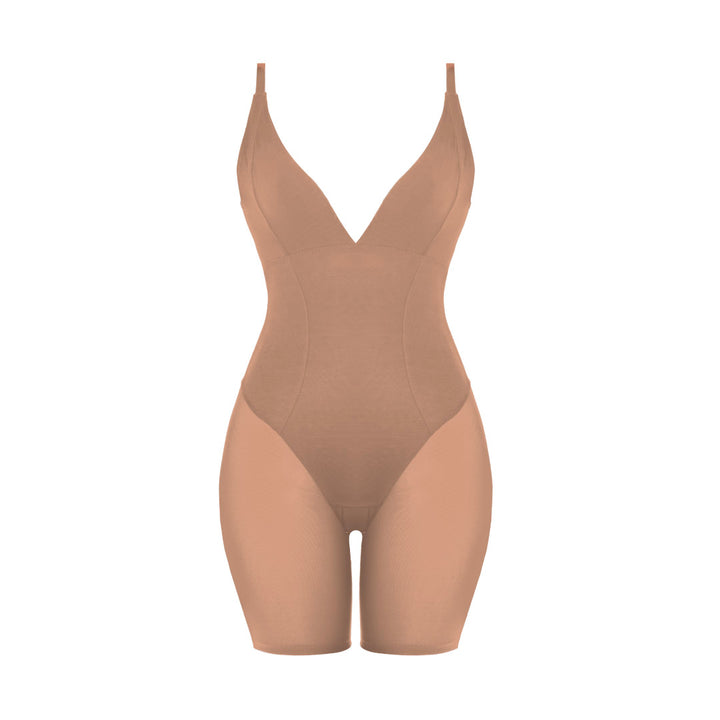 René Rofé Open Bust Shapewear Bodysuit Beige