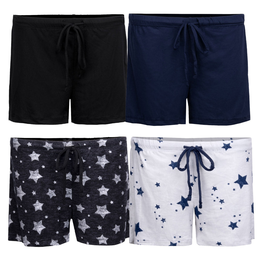 René Rofé Pillow Talk Pajama Shorts - 4 Pack in Black and Blue Stars