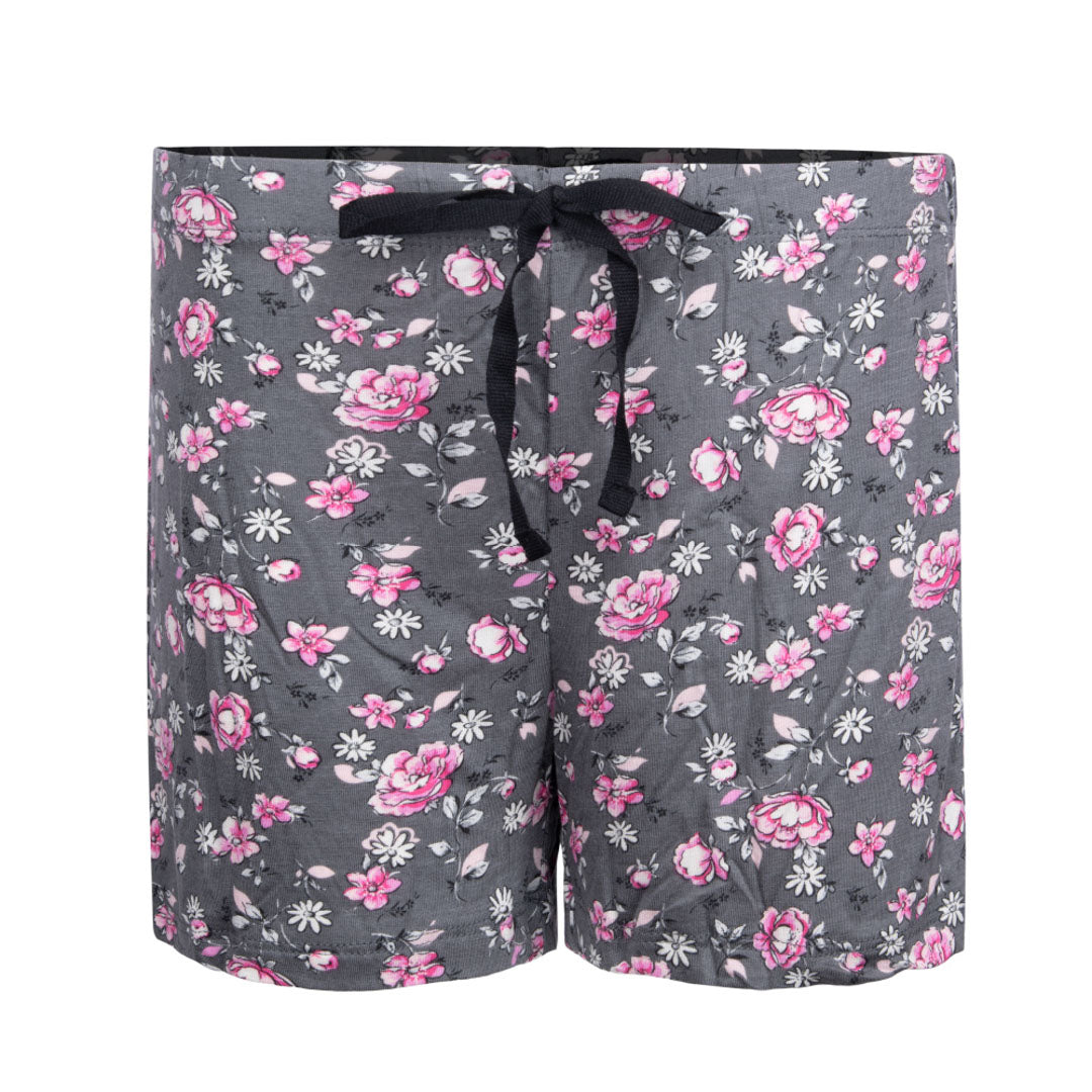 René Rofé Pillow Talk Pajama Shorts - 4 Pack in Black and Blue with Pink Floral