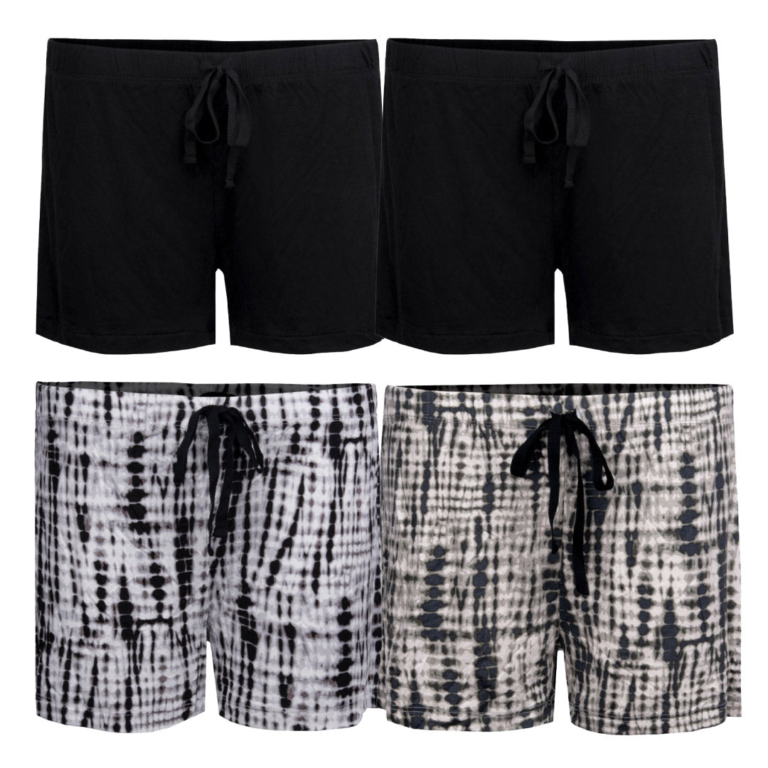 René Rofé Pillow Talk Pajama Shorts - 4 Pack in Black and White Tie Dye