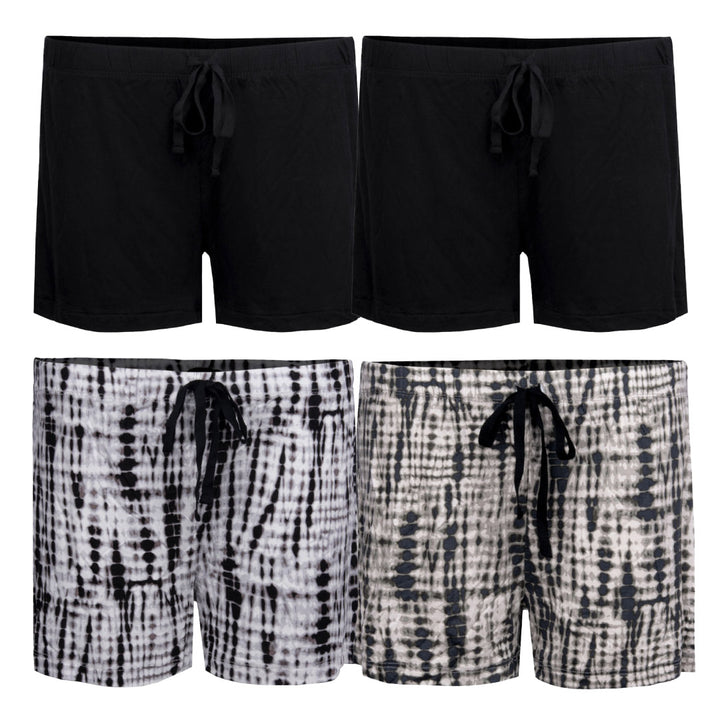 René Rofé Pillow Talk Pajama Shorts - 4 Pack in Black and White Tie Dye