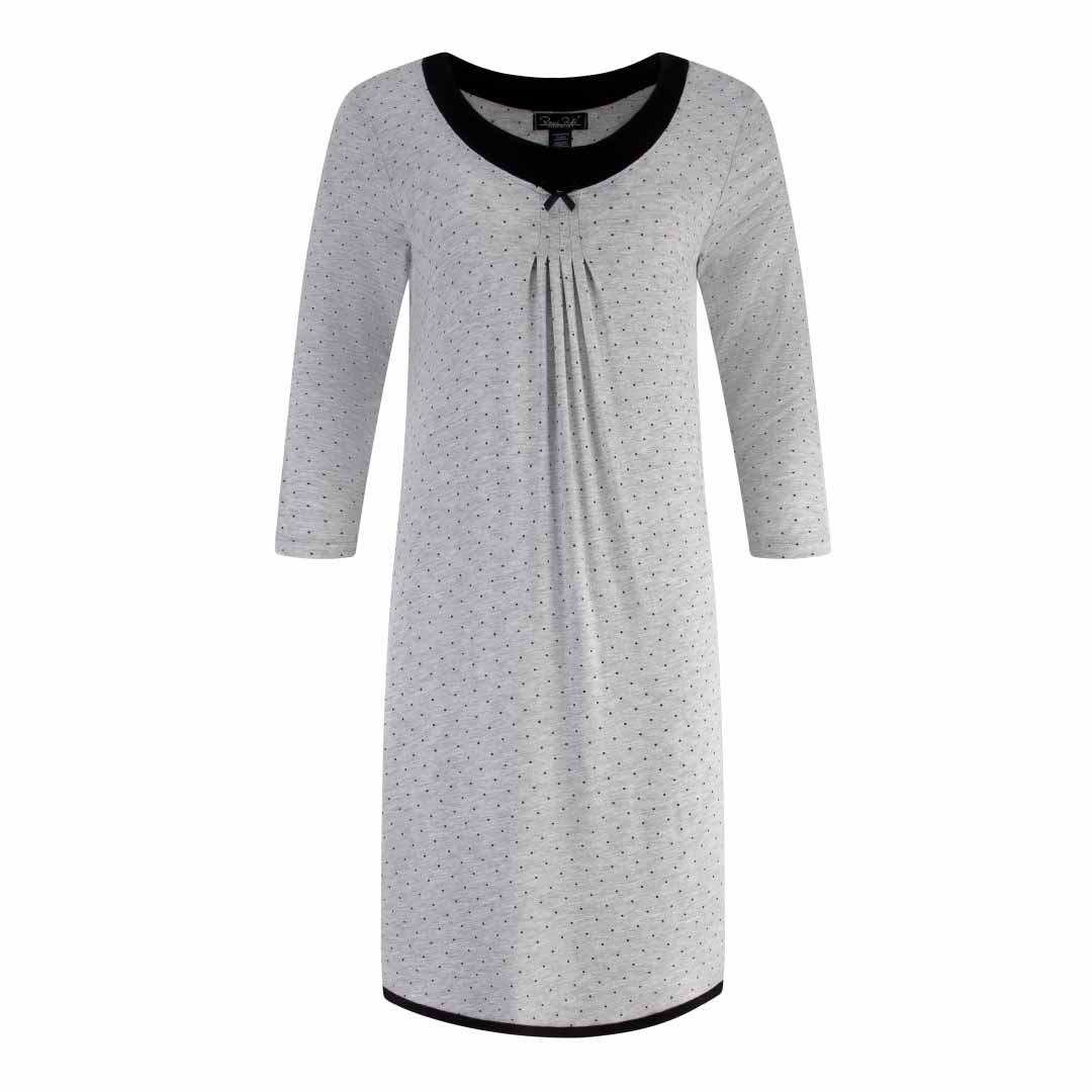 René Rofé Rayon Spandex Women's Nightshirt in Grey with Black Collar