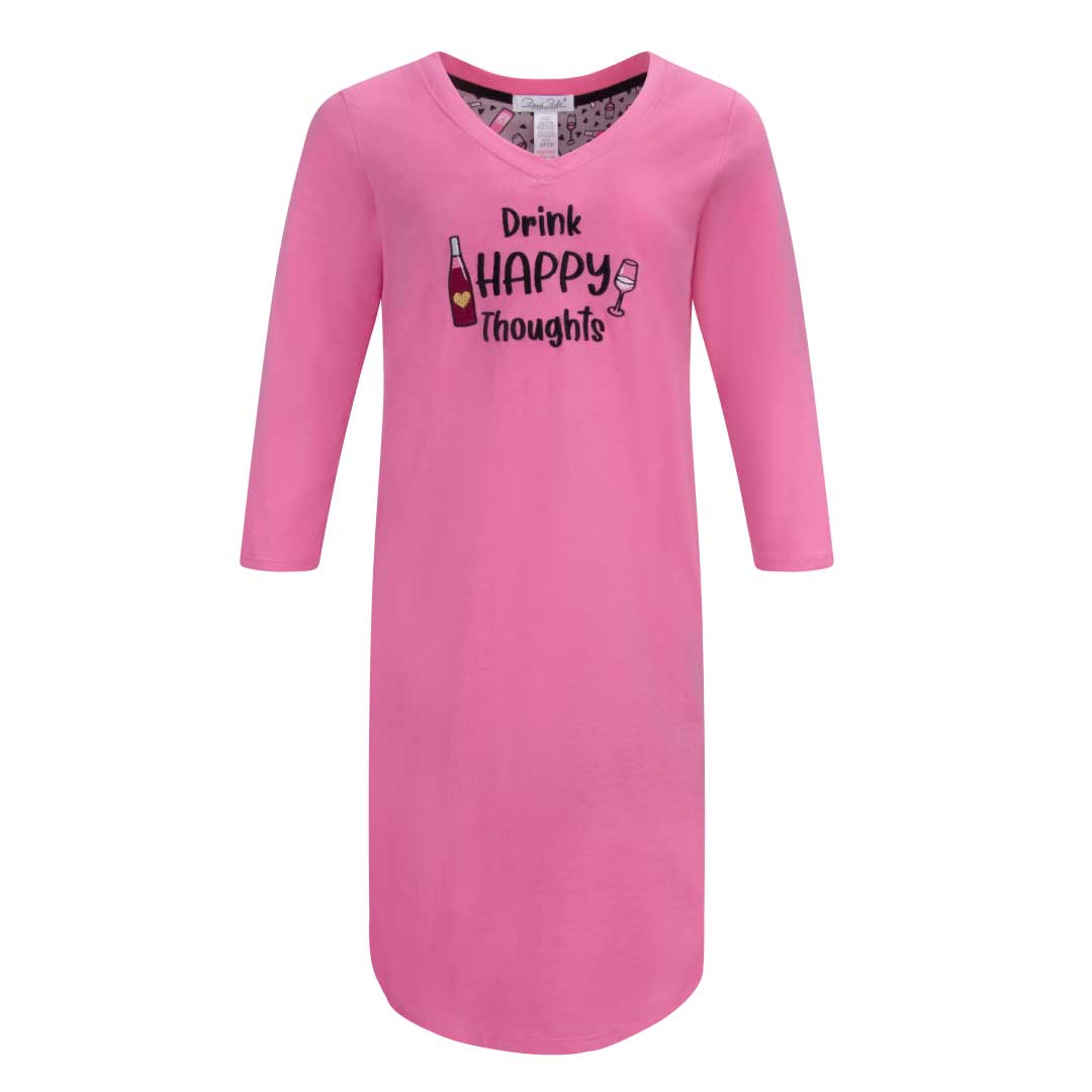 Dark Pink nightshirt as a part of the René Rofé Women's 3/4 Sleeve Cotton Nightshirt set