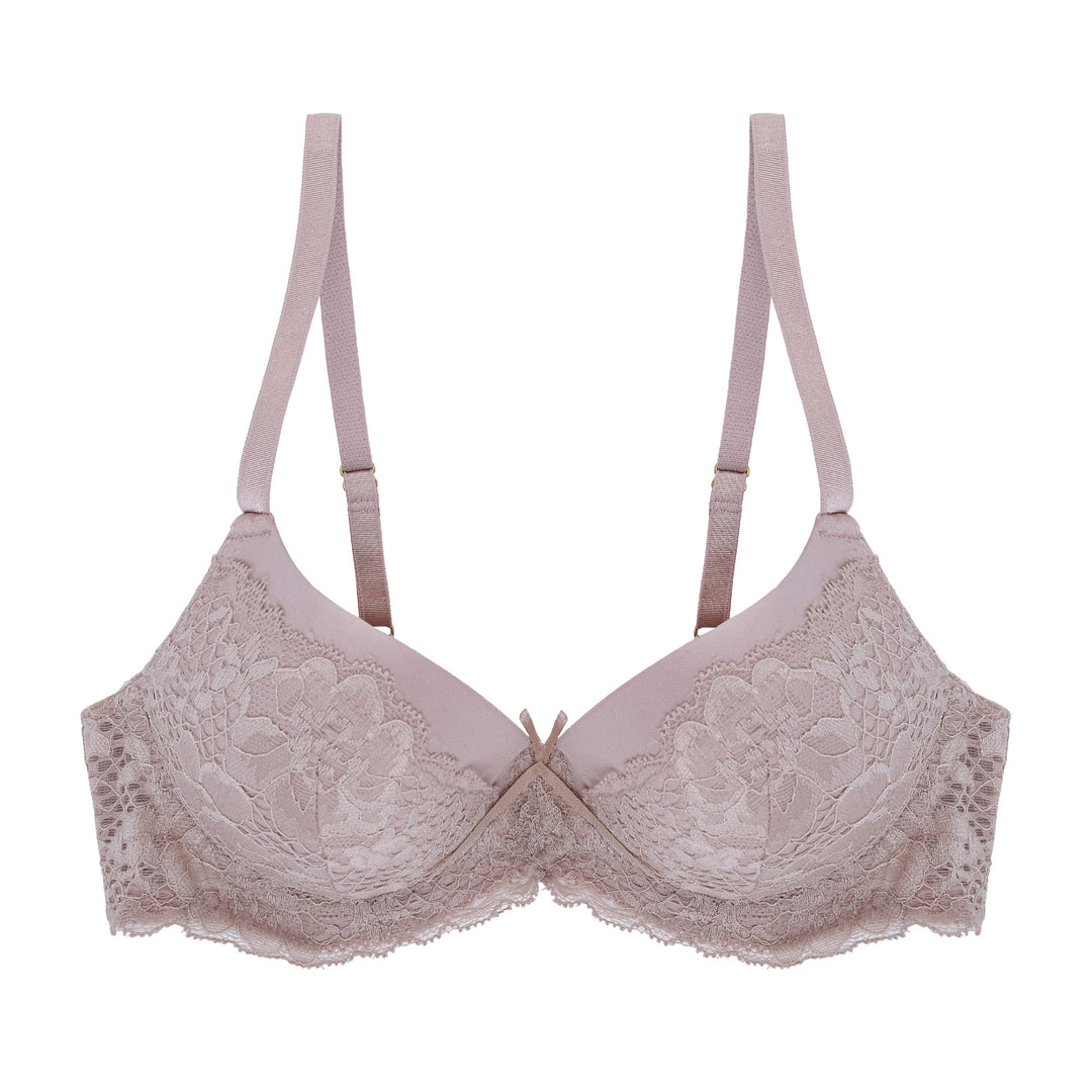 Floral Lace Padded Push-Up Bra, Pink